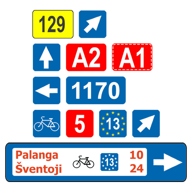 Kelio arba dviračių trasos numeris ir kryptis